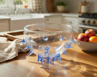 Sea Urchin Glass Cup, Blue Spiked Bowl, Coastal Cocktail Drinkware