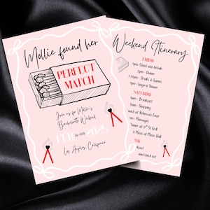 Zaproszenie na wieczór panieński „Idealne dopasowanie”, Znalazła swoją idealną drugą połówkę, Plan podróży (szablon Canva)