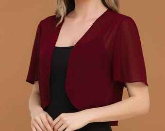 Women Summer Shrug | Open Front Top |Chiffon Short Sleeve Cardigan | Lightweight Sheer Coat For Summer