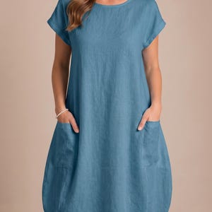 etsy linen dresses Lightweight Gathered Waist Dress | Dark Thistle feminine silhouette * Pockets Youga Handmade Etsy Linen Oversized