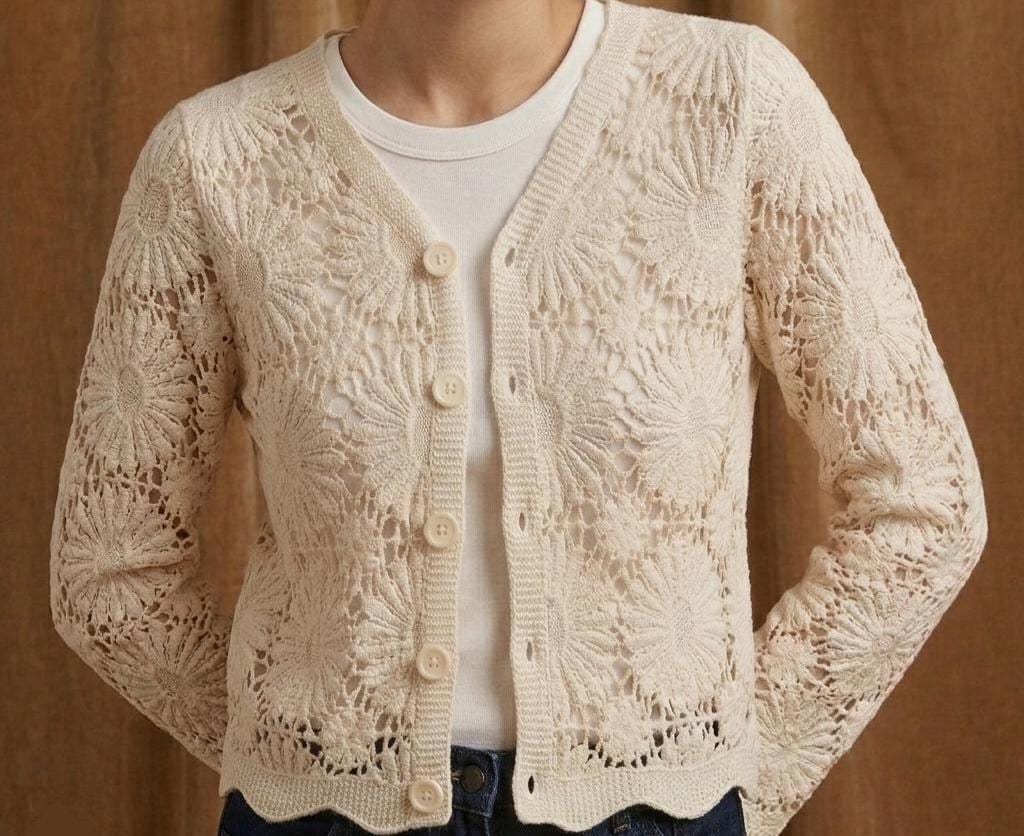 White Knit Crochet Lace Cardigan - Etsy