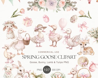 Vintage Easter Goose Clipart Bundle, Spring Animals PNG (Digital Download)