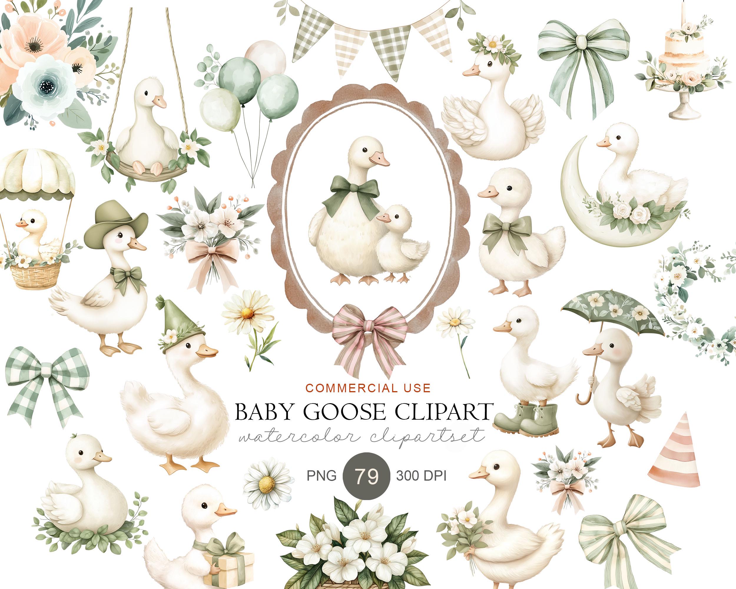 Watercolor Goose Clipart Bundle, Pastel Baby Shower PNG, Floral Nursery ...