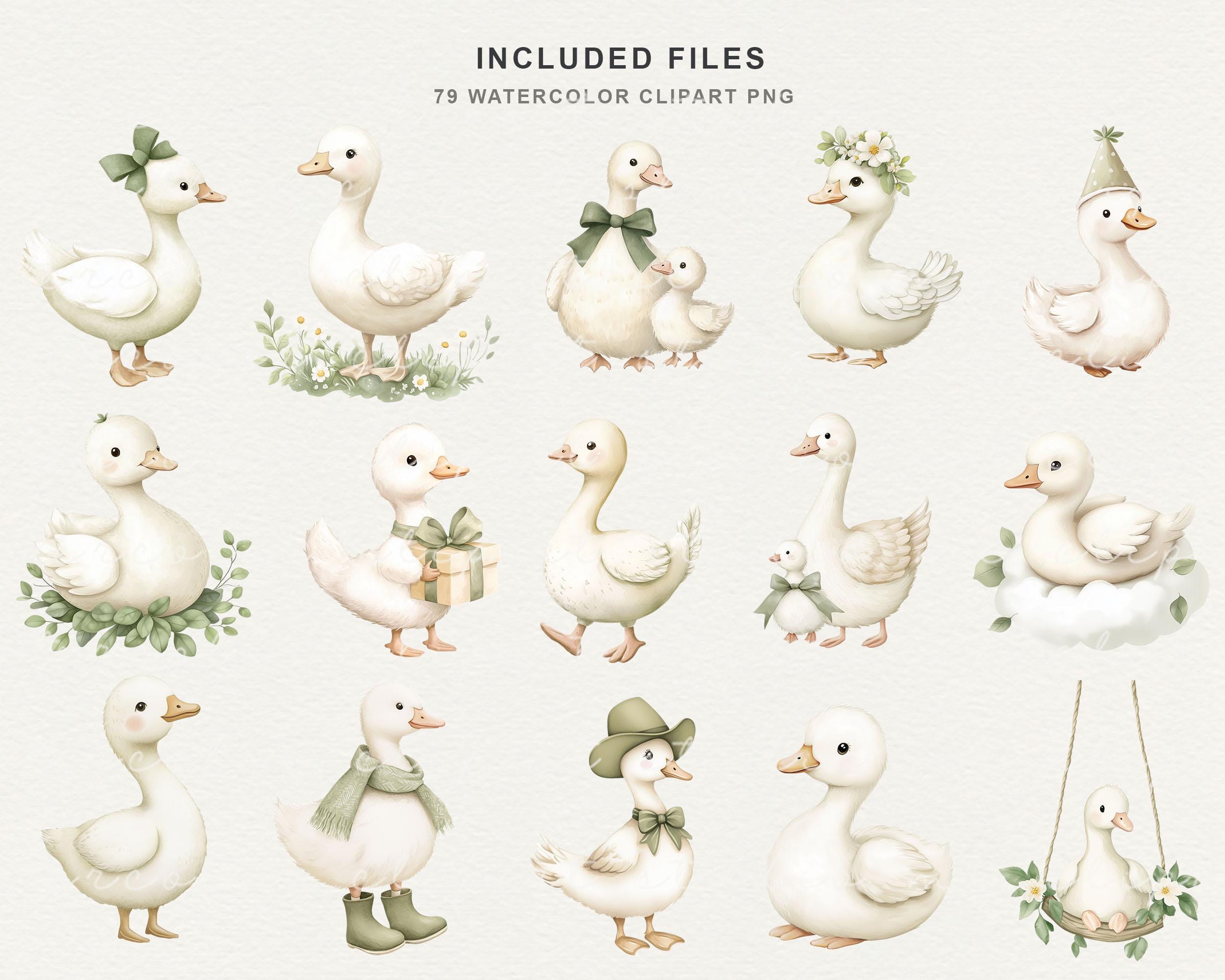 Watercolor Goose Clipart Bundle, Pastel Baby Shower PNG, Floral Nursery ...