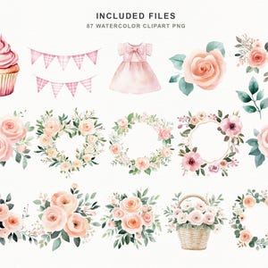 Romantic baby goose nursery clipart collection in soft blush and cream watercolor style