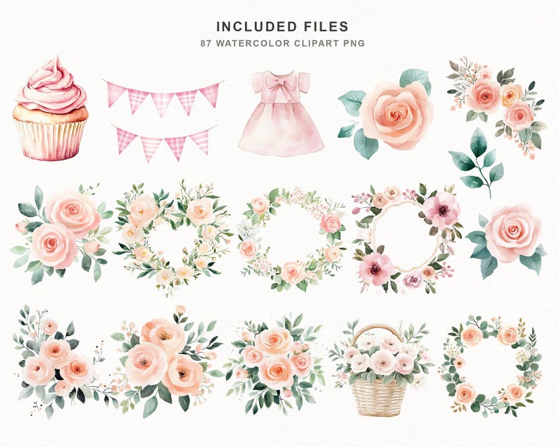 Romantic baby goose nursery clipart collection in soft blush and cream watercolor style