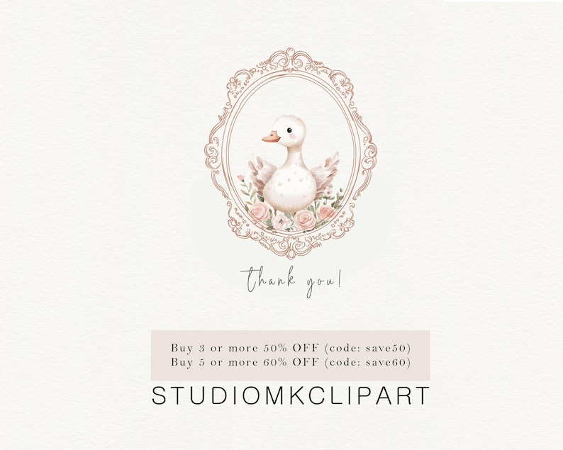 Romantic baby goose nursery clipart collection in soft blush and cream watercolor style