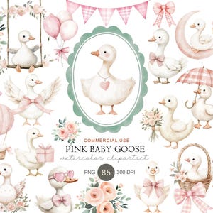 Romantic baby goose nursery clipart collection in soft blush and cream watercolor style
