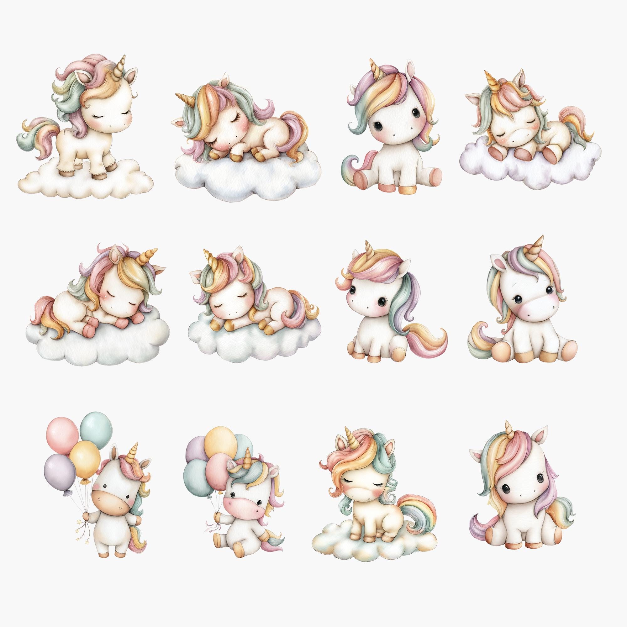 Baby Unicorn Clipart Bundle | Pastel Rainbow Graphics (PNG) - Etsy