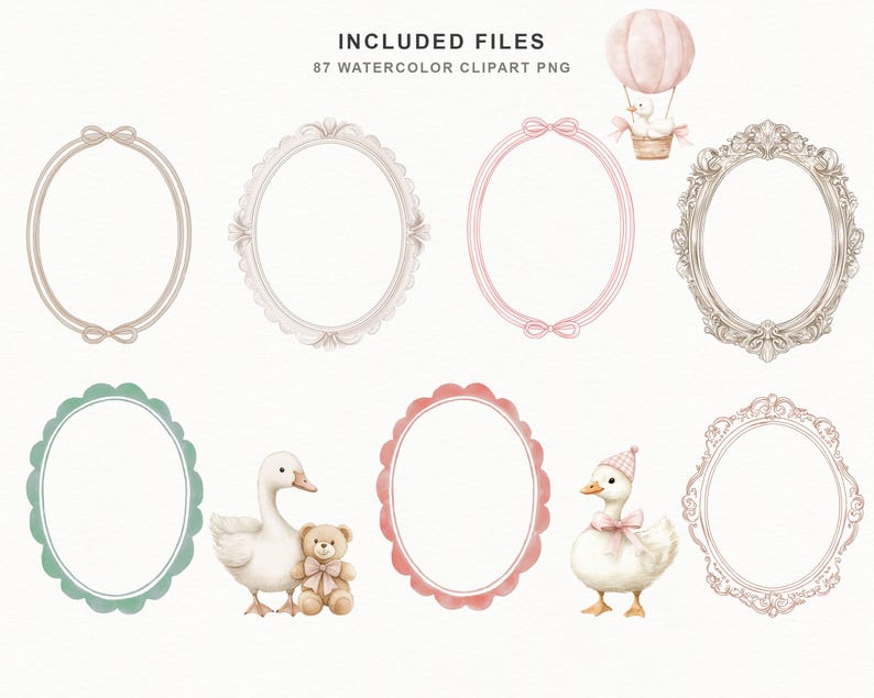 Pastel pink goose clipart set for baby girl shower invitations, nursery decor, and scrapbooking