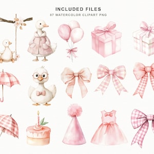 Romantic baby goose nursery clipart collection in soft blush and cream watercolor style