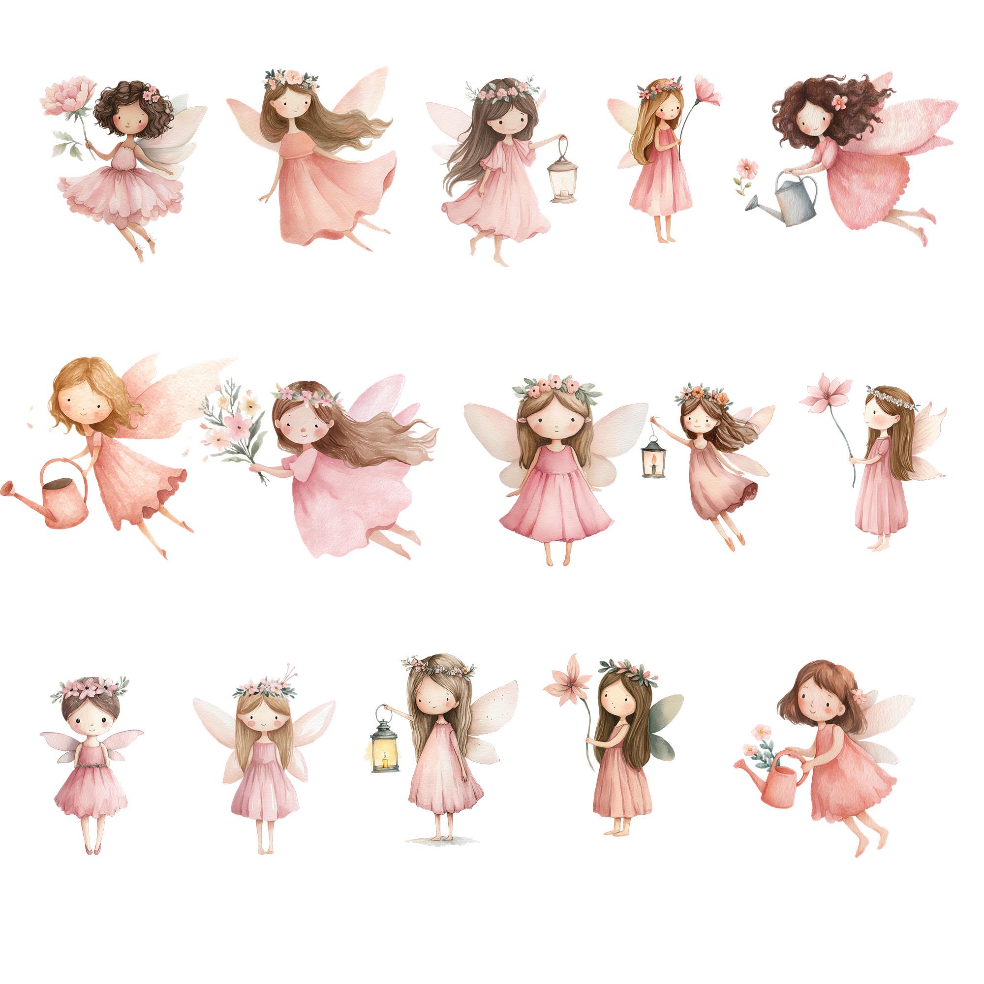 Pastel Fairy Clipart Bundle | Watercolor Fairies, Flowers, Houses (PNG ...
