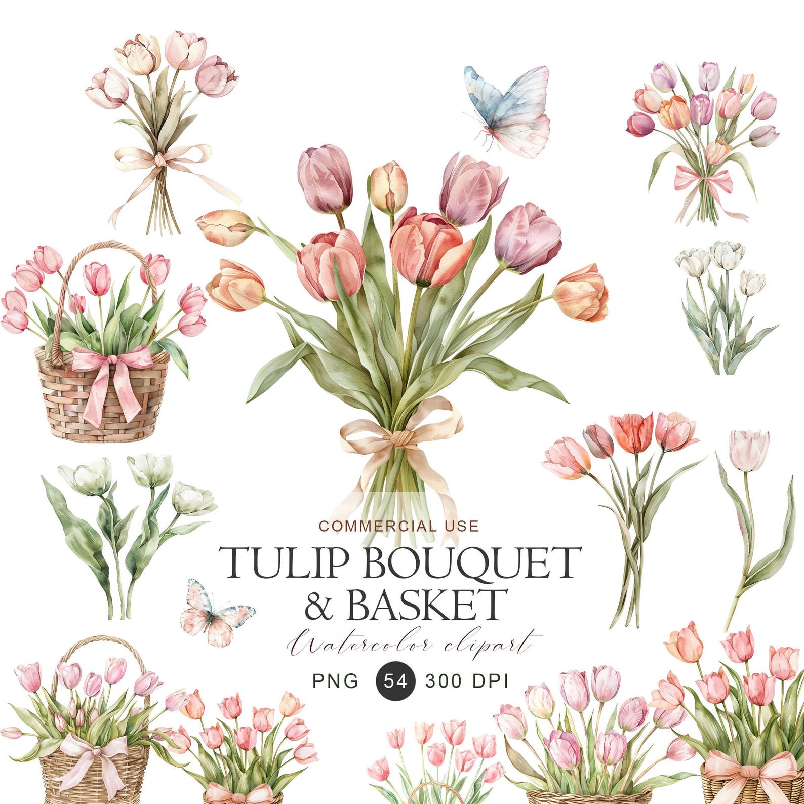 Watercolor Tulip Clipart Set | Spring Floral PNG - Etsy