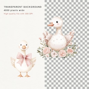 Romantic baby goose nursery clipart collection in soft blush and cream watercolor style