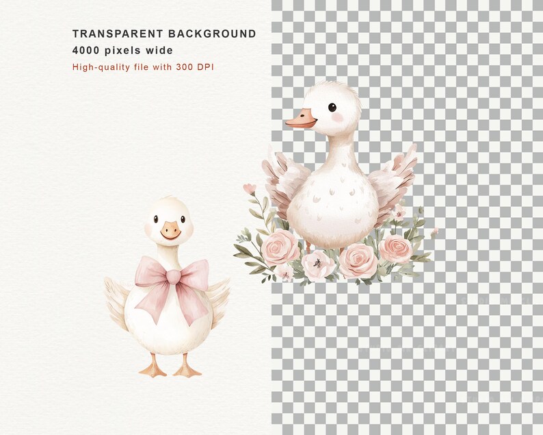 Romantic baby goose nursery clipart collection in soft blush and cream watercolor style