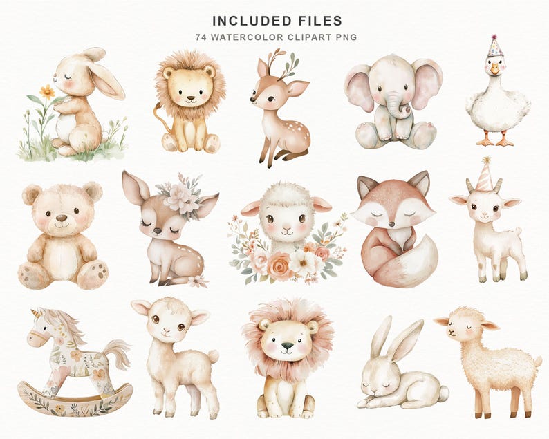 Boho Baby Animals Watercolor Clipart Set, Nursery Woodland Creatures ...