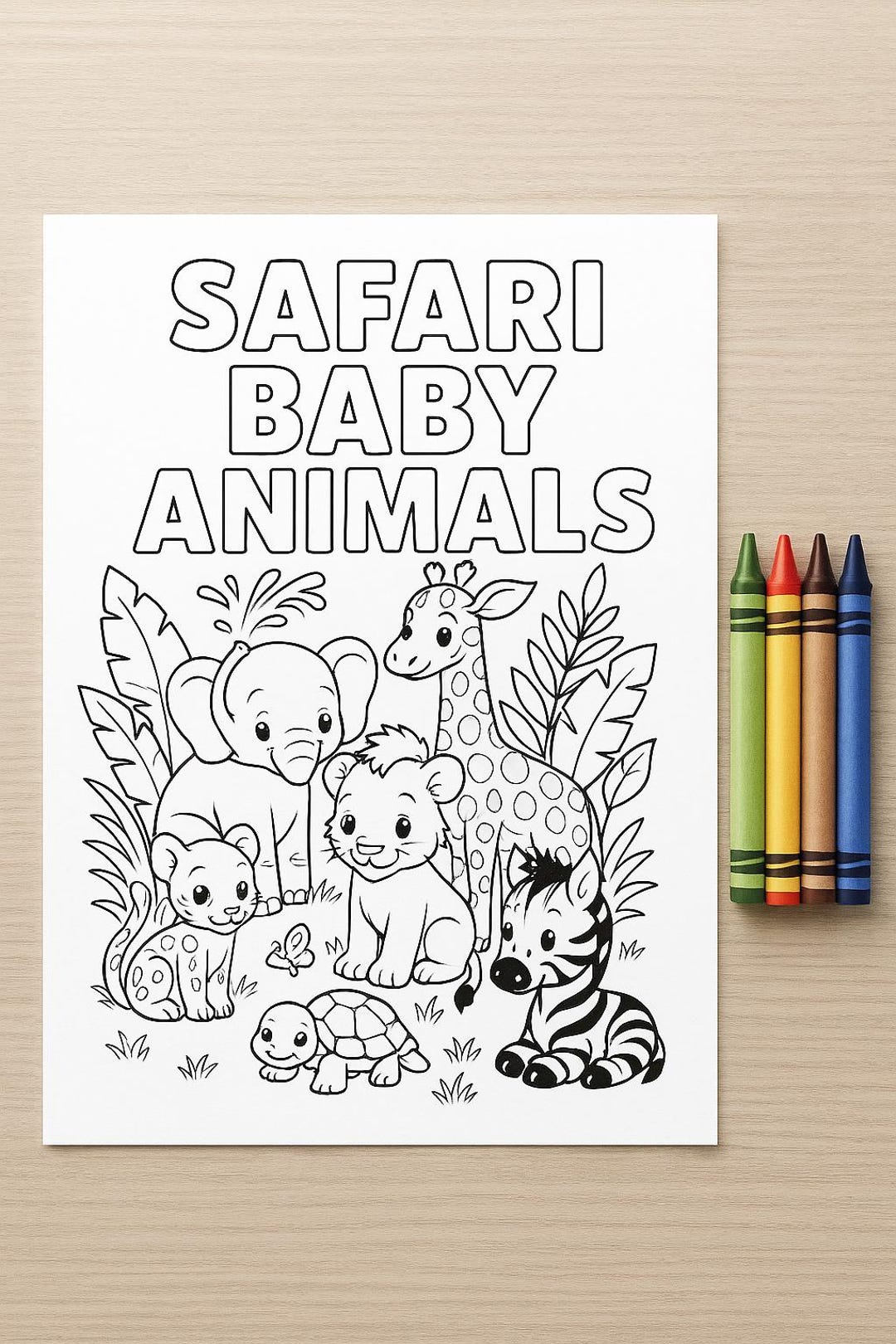 Safari Baby Animals Coloring Book, Kids Printable Coloring Pages, Cute ...
