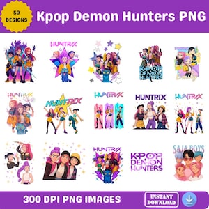 K-Pop Demon Hunters PNG Bundle: Huntrix png, Saja Boys, Derpy Tiger Clipart for Sublimation & Crafts