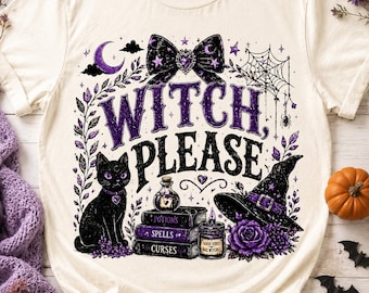 Hexen-PNG, Schwarze Katze im Hexen-Halloween-Design, Lila Gothic-Sublimationsgrafik