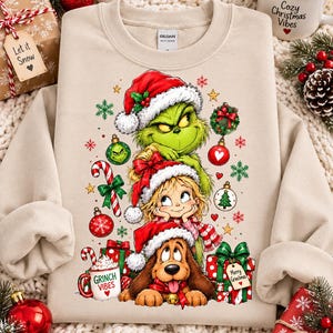MovieCharacter Christmas PNG, Preppy Grinch Design, Trio Friends Sublimation Design