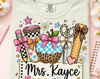 Personalized Teacher PNG, Leopard School Supplies Shirt Design