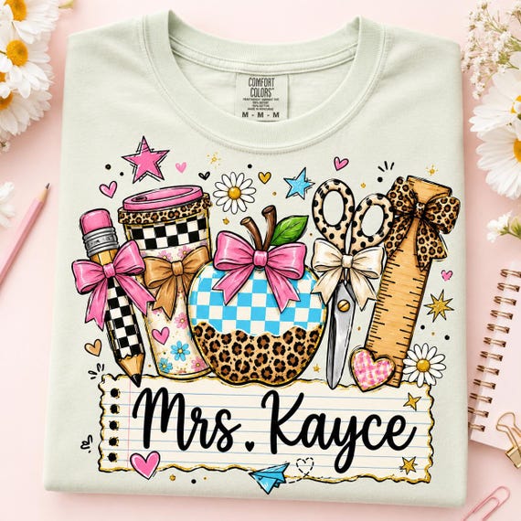 Personalized Teacher PNG, Leopard School Supplies Shirt Design