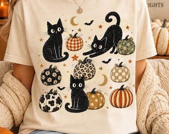Schwarze Katze mit Kürbis (PNG), Vintage-Halloween-Herbst-Sublimation
