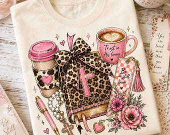 Christian Bible PNG, Trust in His Timing Faith Design, Pink Leopard Coquette Bible Study Sublimation