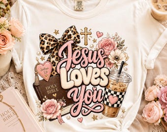 Jesus liebt dich (PNG), Preppy Christian Bible Coffee Design