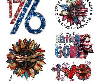 Patriotischer Glaube PNG Bundle, Amerika 1776 Sonnenblume Jesus Sublimationsentwürfe