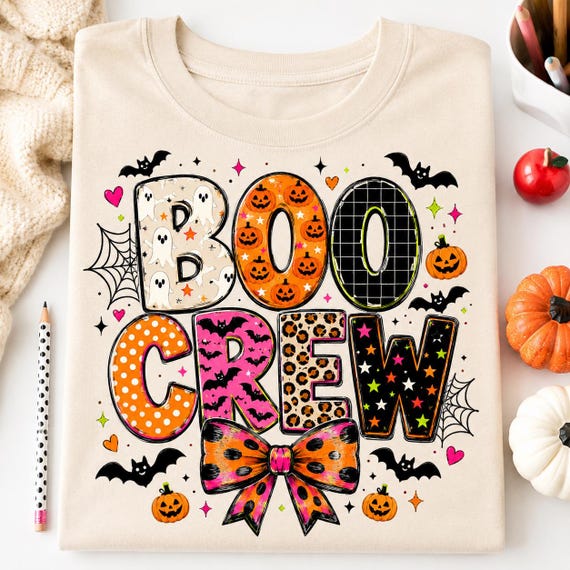 Boo Crew PNG, Halloween Bow Sublimation Shirt Design