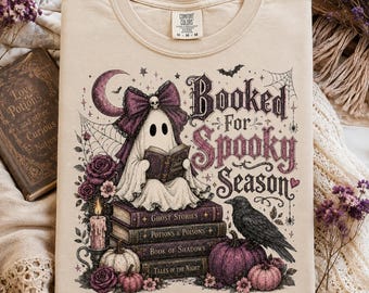 Booked for Spooky Season PNG, Gothic Reading Ghost Halloween Design, Dark Academia Sublimation