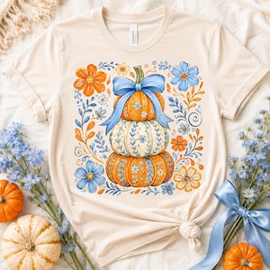 Floral Pumpkin PNG, Fall Pumpkin Stack Shirt Design Fall Png