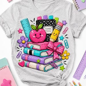 School Book Stack PNG, Back To School Shirt Design (Digital Download)