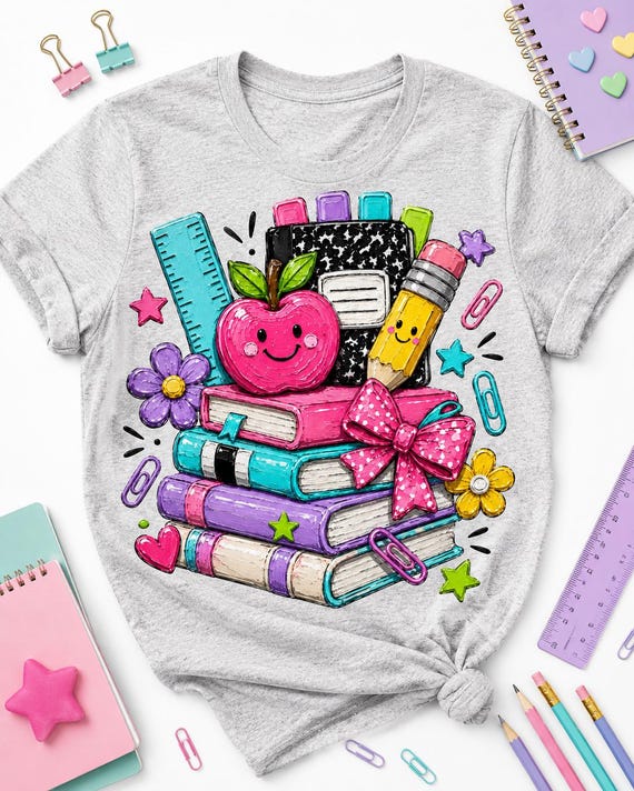 School Book Stack PNG, Back To School Shirt Design (Digital Download)