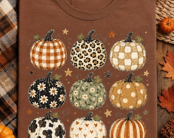 Patterned Fall Pumpkins PNG, Leopard Plaid Floral Pumpkin Clipart, Autumn Sublimation Design