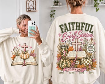Faithful in Every Season PNG, Christian Fall Bible Design, Autumn Pumpkin Cross Sublimation Download