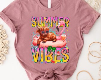 Sommer Vibes Highland Kuh PNG, niedliches Flamingo Beach Sublimationsdesign,