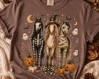 Halloween Horse PNG, Witch Skeleton Mummy Horse Design, Spooky Equestrian Sublimation Download