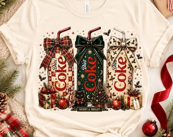 Diet Coke Christmas PNG, Christmas Tumbler Bow Design, Coquette Holiday Drink Sublimation Download