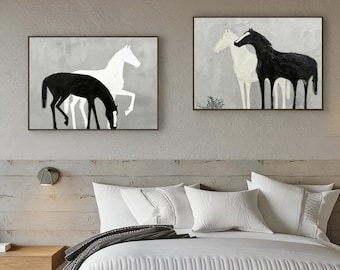 Abstract Horse Oil Painting, Black and White Canvas Wall Art