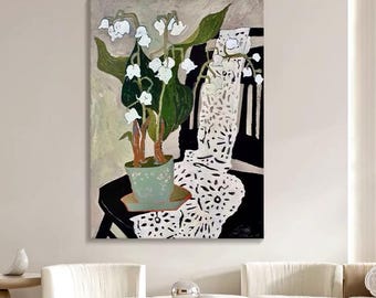 Large Abstract Flower Oil Painting on Canvas, Original Hand-painted Flower Canvas Wall Art, Modern Floral Wall Art for Living Room Bedroom
