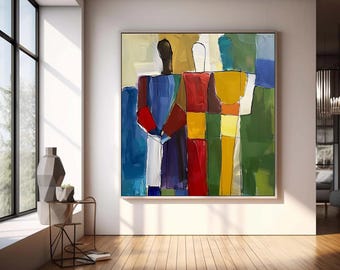 Großes abstraktes Ölgemälde auf Leinwand, originale handgemalte Figur Leinwand Wandkunst, moderne strukturierte Wandkunst für Wohnzimmer, Wohnkultur