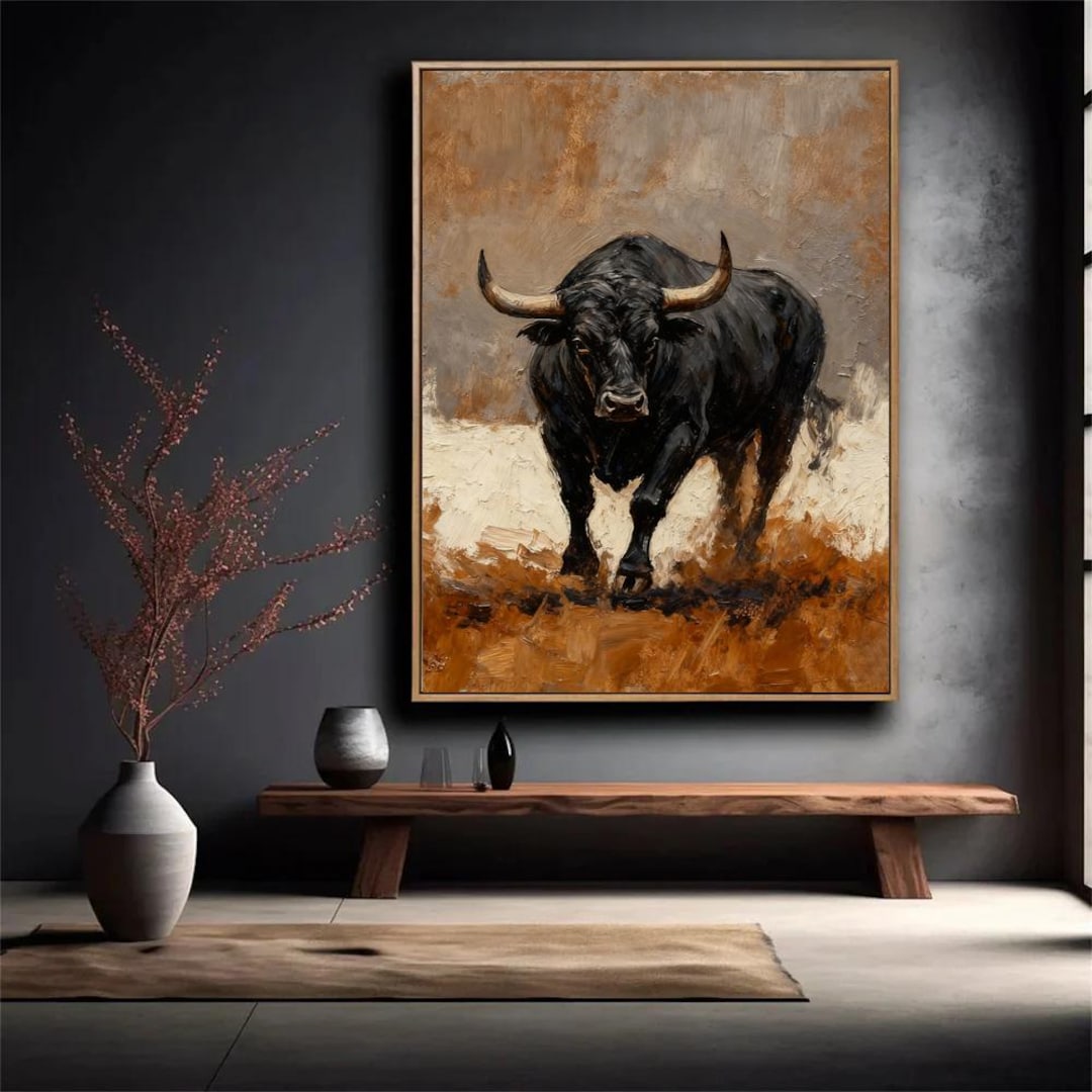 Large Classical Bull Oil Painting on Canvas, Original Hand-painted Bull ...