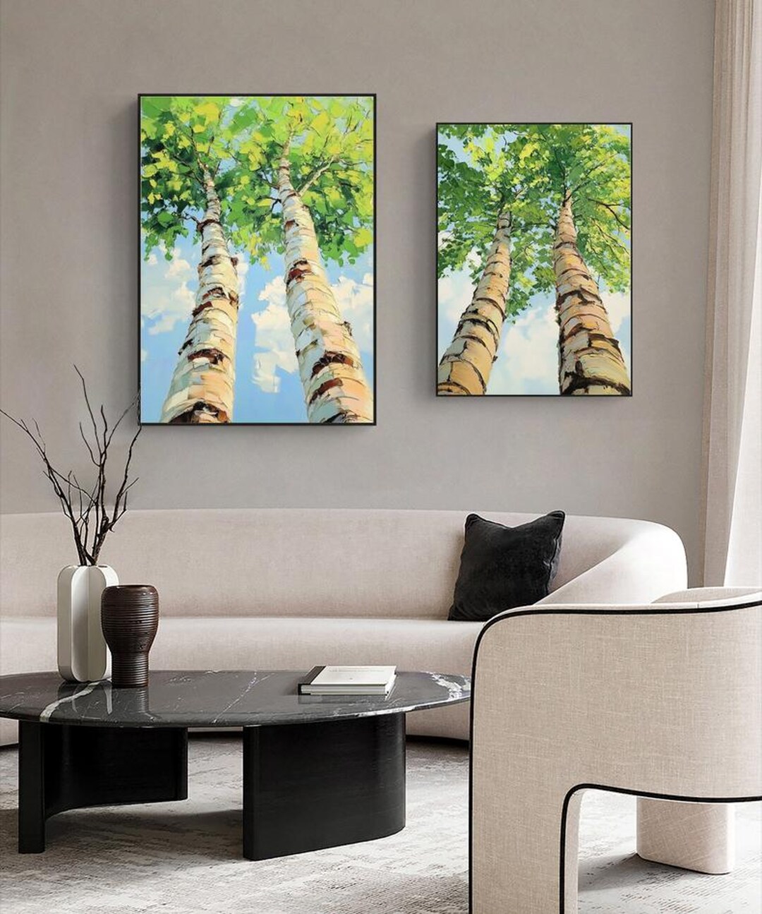 Abstract Trees Oil Painting on Canvas, Original Hand-painted Birch ...