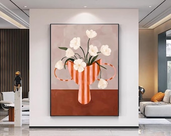 Large Abstract Floral Oil Painting, Modern Flower Canvas Wall Art