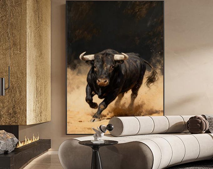 Abstract Bull Oil Painting on Canvas, Large Original Bull Canvas Wall ...