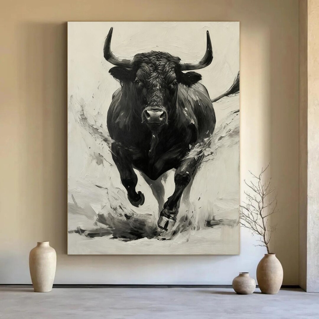 Large Abstract Bull Oil Painting, Modern Animal Canvas Wall Art - Etsy