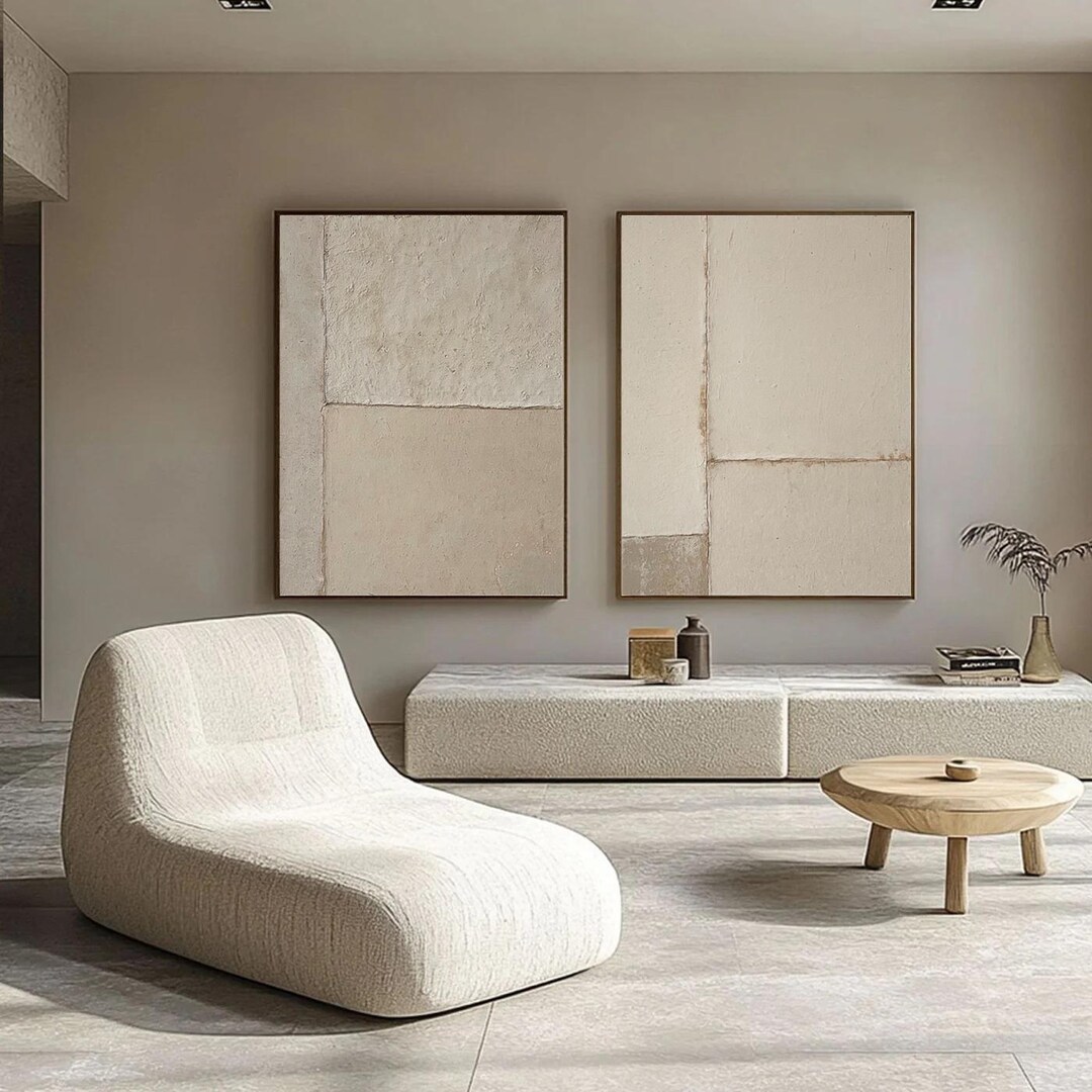 Beige Abstract Oil Painting on Canvas, Modern Textured Wall Art - Etsy