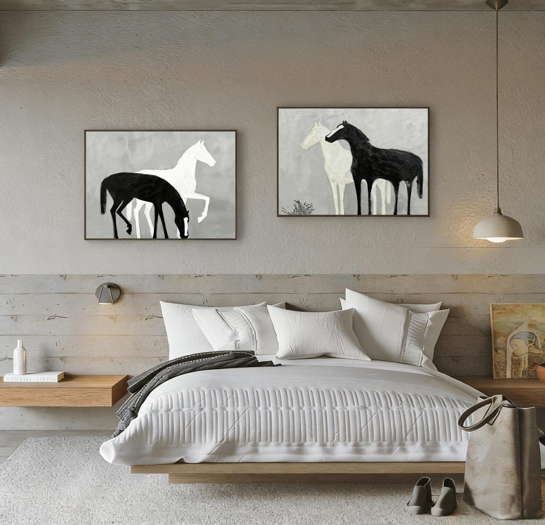 Abstract Horse Oil Painting, Black and White Canvas Wall Art - Etsy